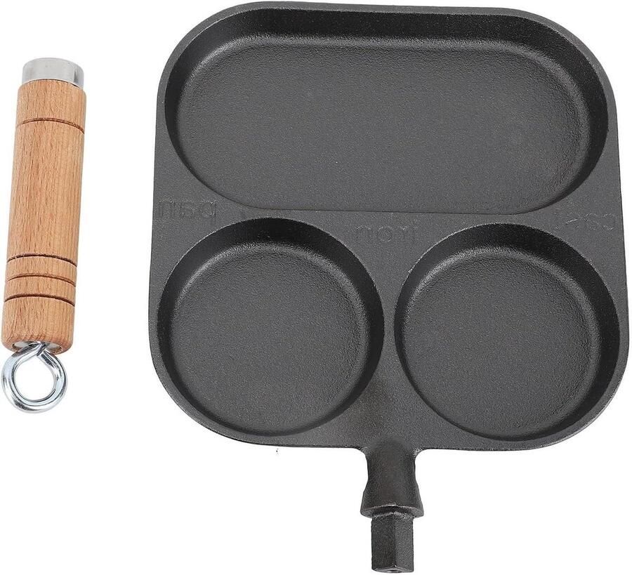 Gietijzeren Ontbijtpan Koekenpan Pannenkoekenpan Ontbijt Bereiden Drie Compartimenten 18.5 cm Zwart