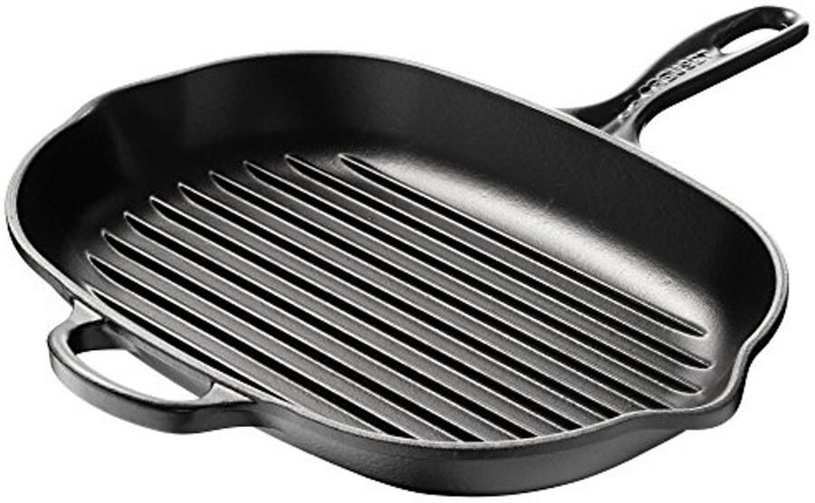 Gietijzeren ovale skillet grillpan met hulpgreep en schenktuiten 32 cm matzwart