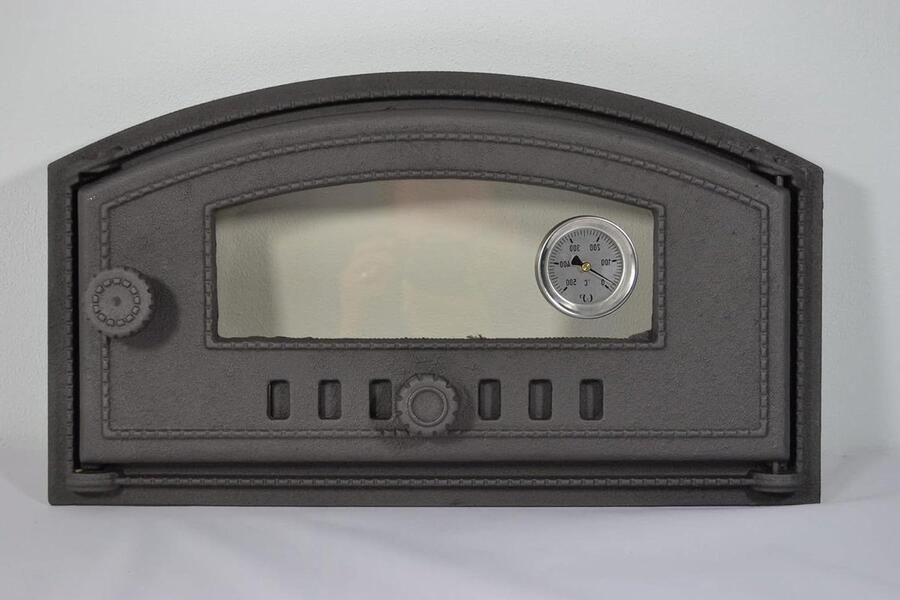 Gietijzeren Ovendeur Pizzaoven Deur Broodoven Houtgestookte Oven Ingebouwde Thermometer 48.5 x 27.5 cm Grafiet