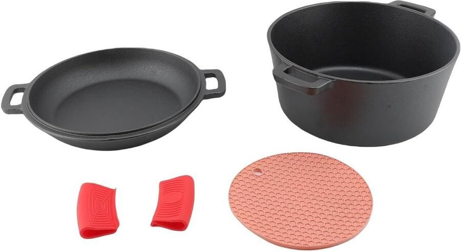 Gietijzeren Ovenpan Koekenpan met Deksel Bakken en Braden Anti-aanbaklaag 30cm Diameter Zwart