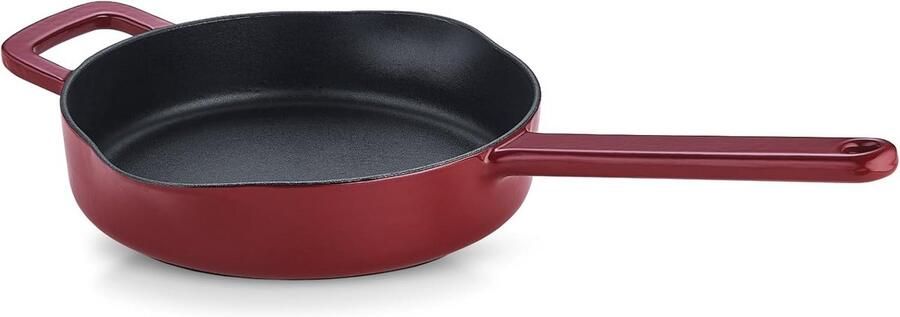 Gietijzeren Pan 24 cm Enamelled Cast Iron Pan met Hoog Rand en Gietijzeren Handvat Geschikt voor Inductie Anti-aanbaklaag Zonder PFAS PTFE