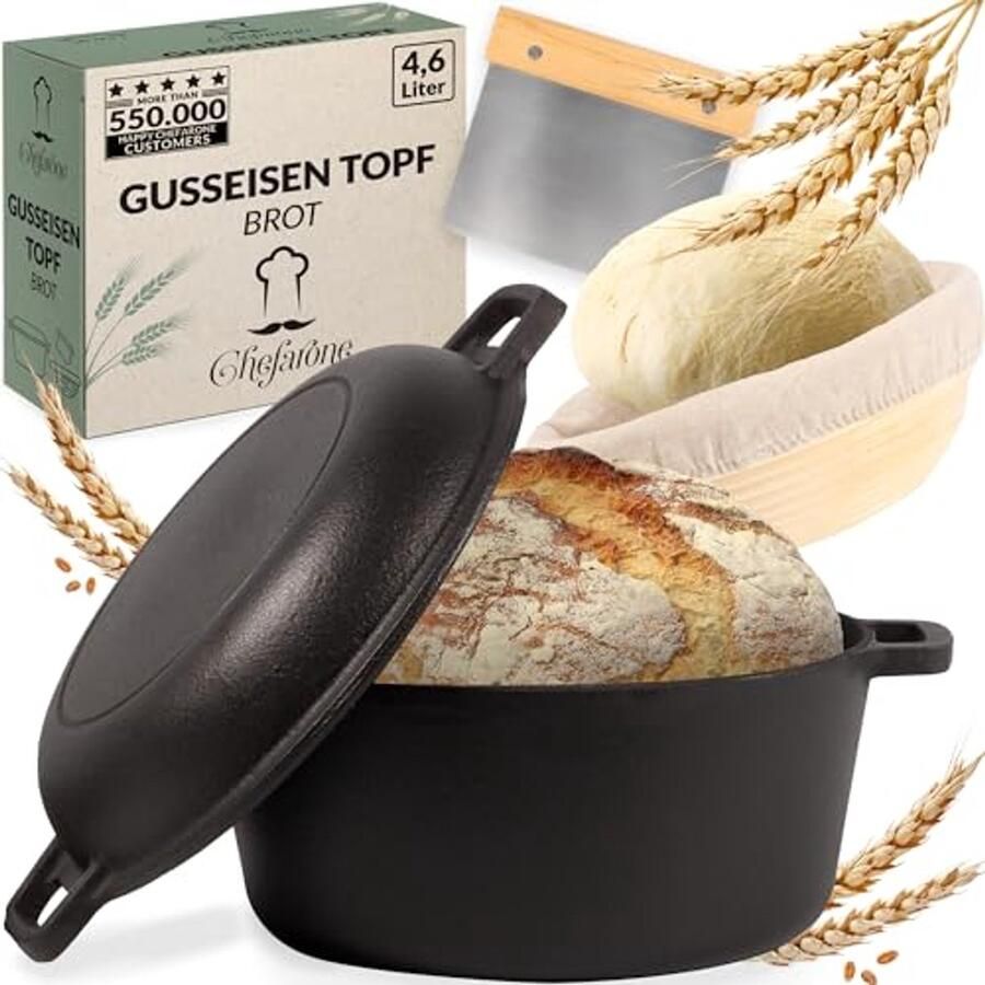 Gietijzeren Pan 26 cm 2-in-1 Casserole met Deksel en Brood Bakpan