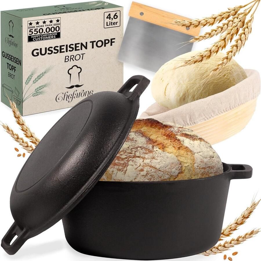 Gietijzeren Pan 26 cm 2-in-1 Casserole met Deksel en Brood Bakpan