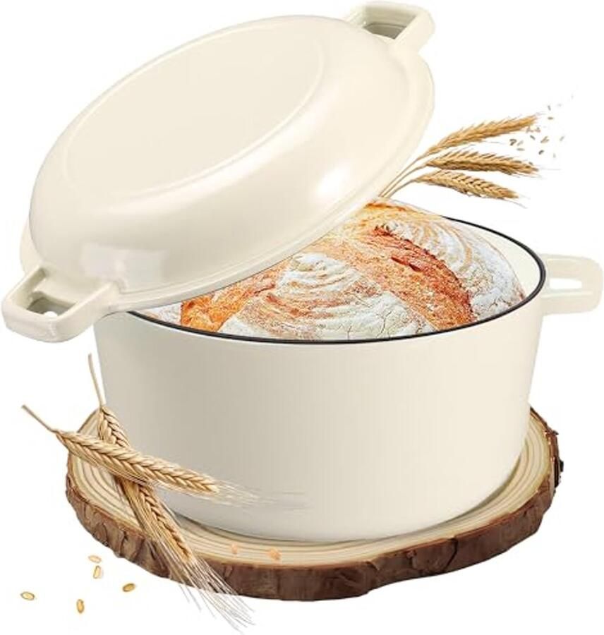 Gietijzeren pan 26 cm Braadpan met deksel voor veelzijdig koken Ideale broodbakpan voor alle warmtebronnen