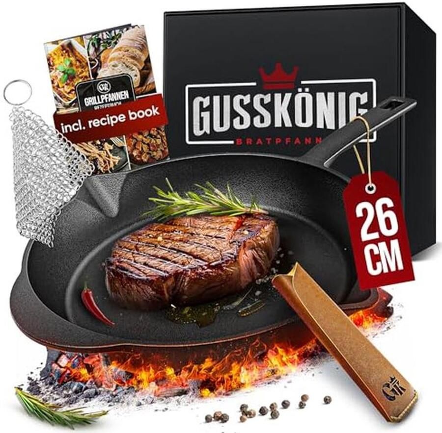 Gietijzeren pan 26 cm Ideale inductie pan voor grillen en bakken