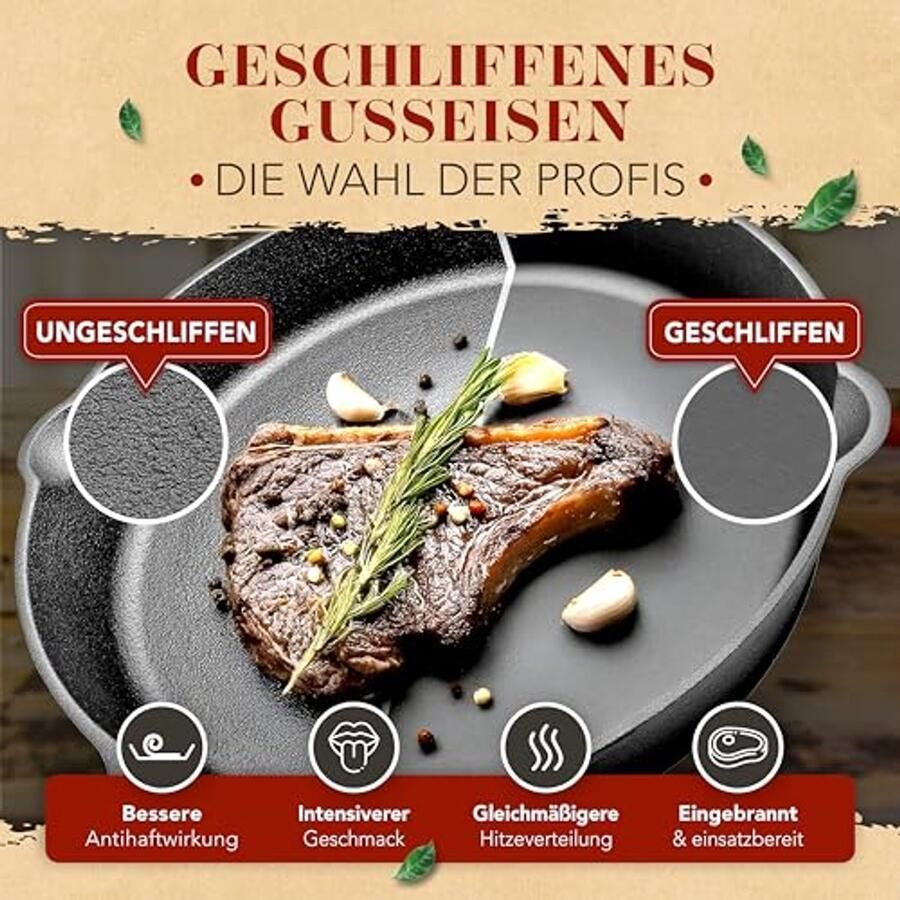 Gietijzeren Pan 32 cm met Inductie Dubbele Handgreep en Deksel - Foto 2