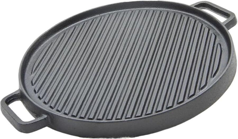 Gietijzeren Pan Bakplaat Grill Koken en Bakken Omkeerbaar Dubbelzijdig 30cm Zwart