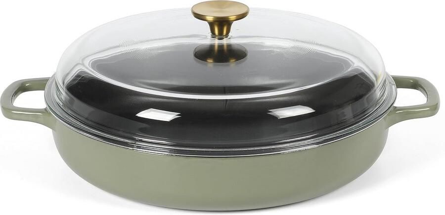Gietijzeren Pan Braadpan Alles-in-één Heerlijk Koken Gelijkmatige Warmteverdeling 375 Liter Groen
