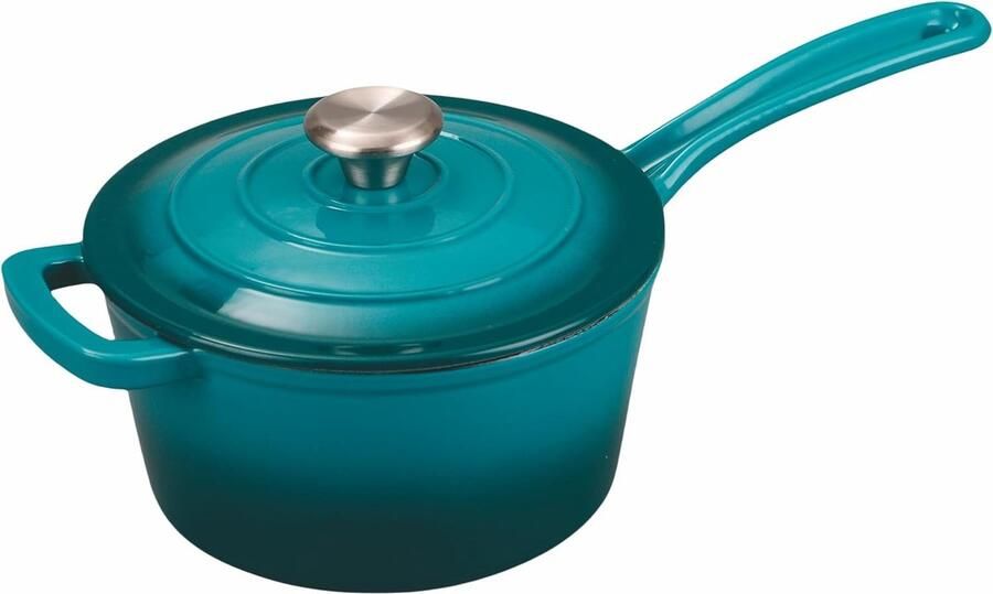 Gietijzeren Pan Braadpan Casserole Stoofgerechten Maken Druppel Systeem 19.3 cm Petrol