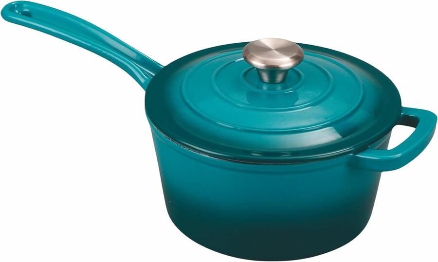 Gietijzeren Pan Braadpan Casserole Stoofgerechten Maken Druppel Systeem 19.3 cm Petrol