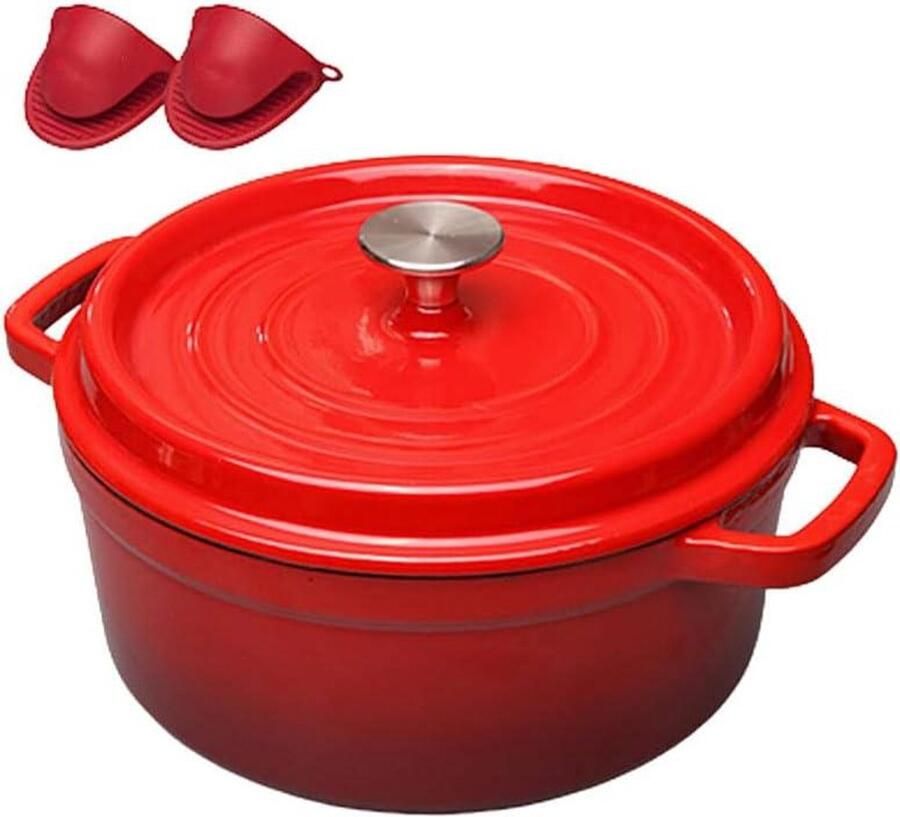 Gietijzeren pan Braadpan emaille Maaltijden bereiden Gelijkmatige warmteverdeling 38 liter Rood