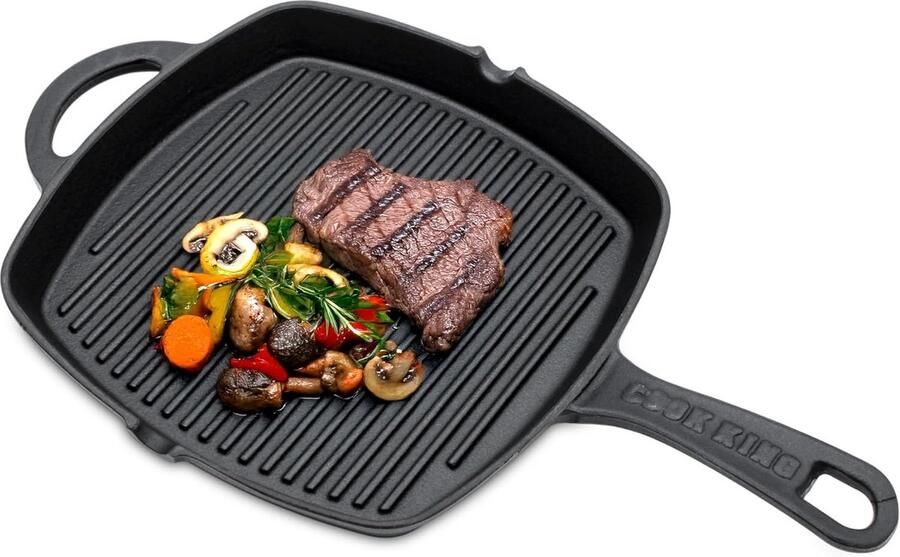 Gietijzeren pan Braadpan Grillpan Bakken en braden Zware kwaliteit 26 cm Zwart