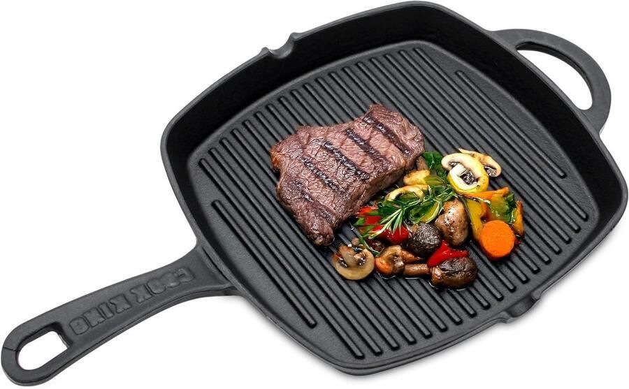 Gietijzeren pan Braadpan grillpan Bakken en braden Zware kwaliteit 26 cm Zwart