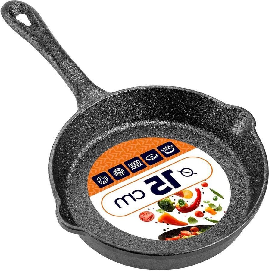 Gietijzeren Pan Braadpan Grillpan Steakpan Aanbraden Stoven Bakken Uitstekende Warmteopslag 15 cm Diameter Zwart