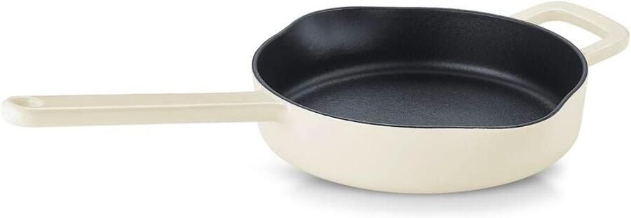 Gietijzeren Pan Braadpan Koekenpan Aanbraden Stoven Micro-grill Effect 24 cm Ivoor Wit