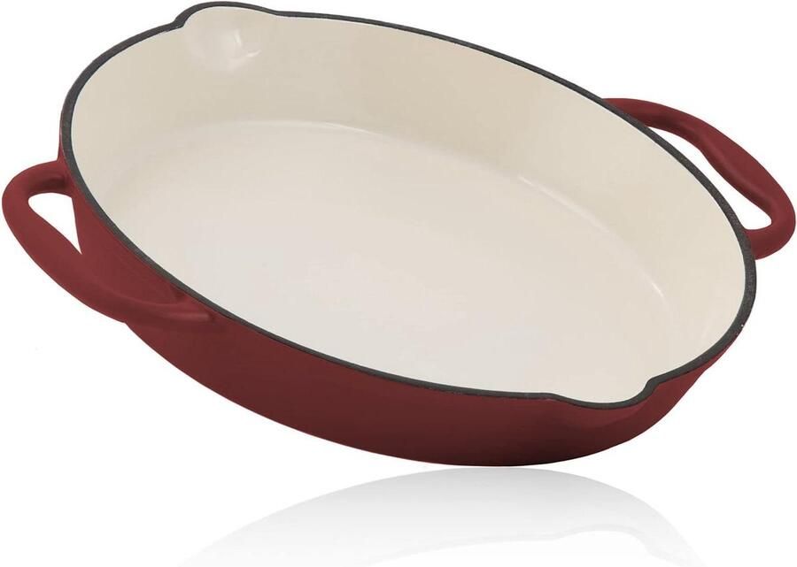 Gietijzeren Pan Braadpan Koekenpan Braden en Stoven Twee Schenktuiten Ø 29 cm Donkerrood