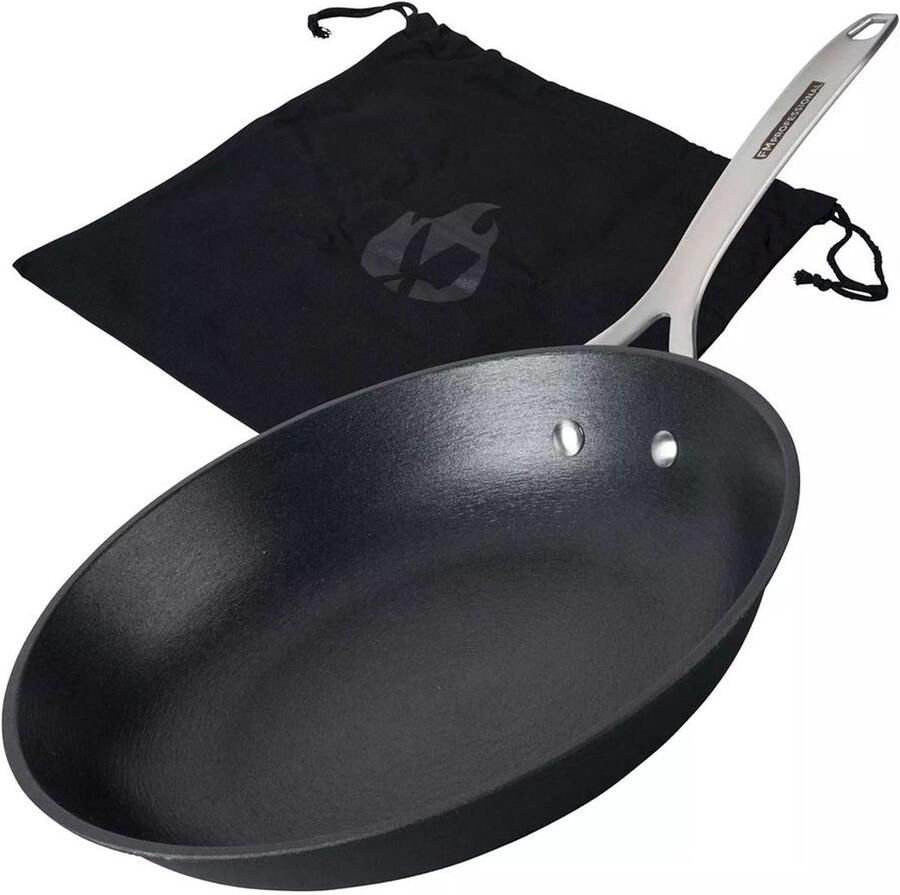 Gietijzeren pan Braadpan Koekenpan Gelijkmatig koken Antiaanbaklaag 28 cm Zwart
