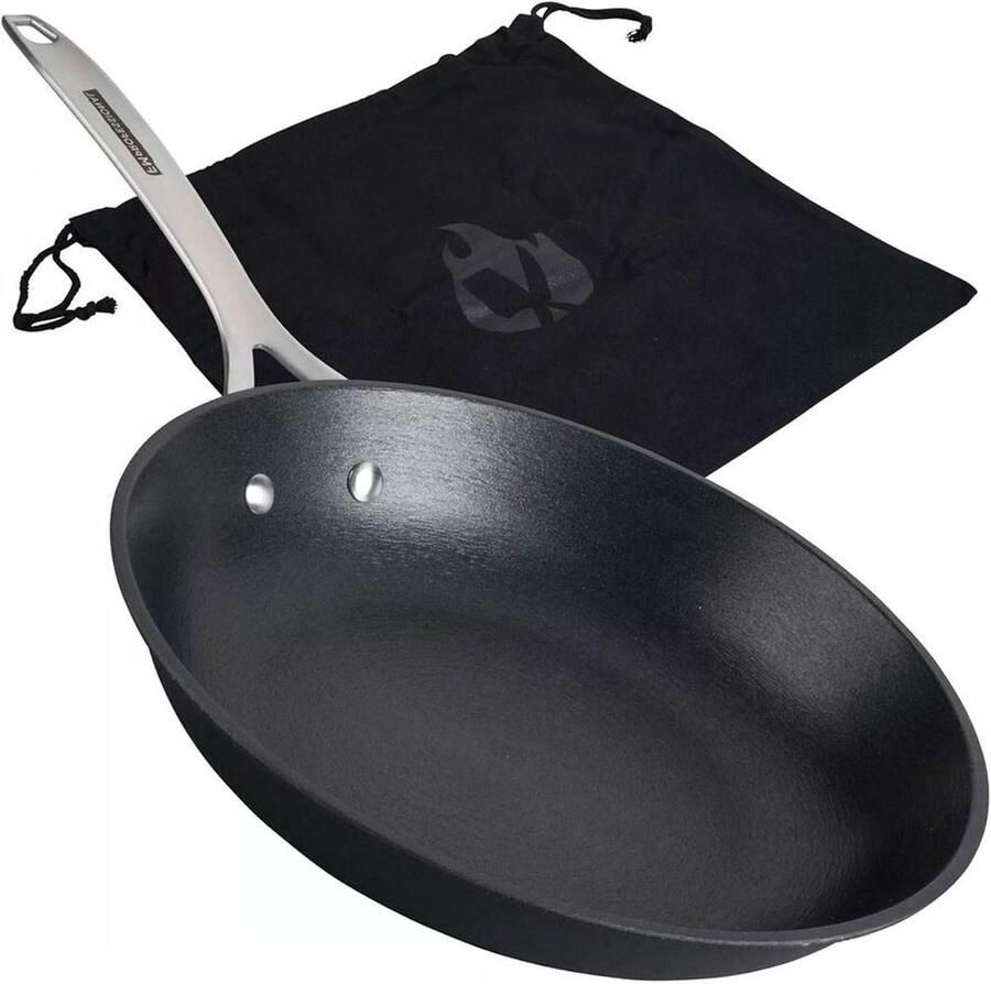 Gietijzeren Pan Braadpan Koekenpan Gelijkmatig Koken Antiaanbaklaag Ovenbestendig 28 cm Zwart