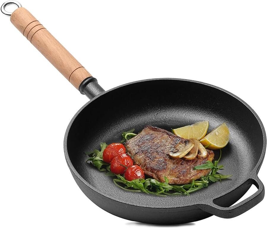 Gietijzeren pan Braadpan koekenpan Gelijkmatig koken Natuurlijke anti-aanbaklaag 23 cm Zwart