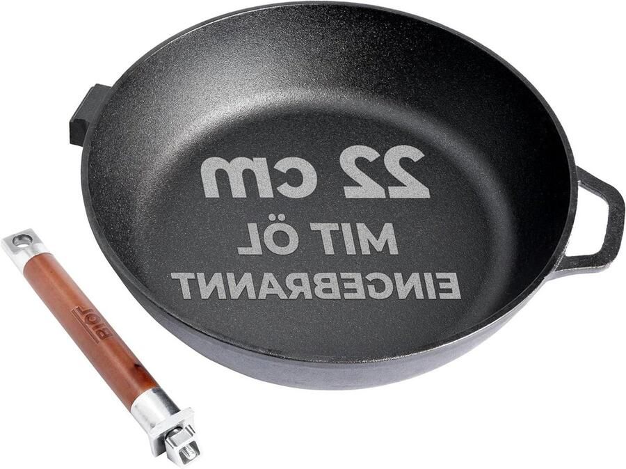 Gietijzeren pan Braadpan Koekenpan Koken en braden Afneembare houten handgreep 22 cm Zwart