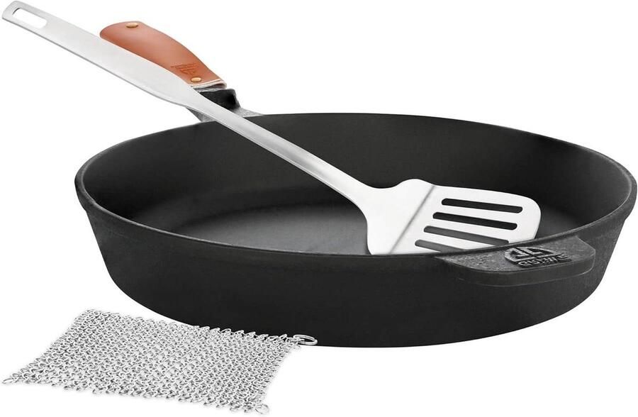 Gietijzeren Pan Braadpan Koekenpan Koken en Braden Gelijkmatige Warmteverdeling 28 cm Diameter Zwart