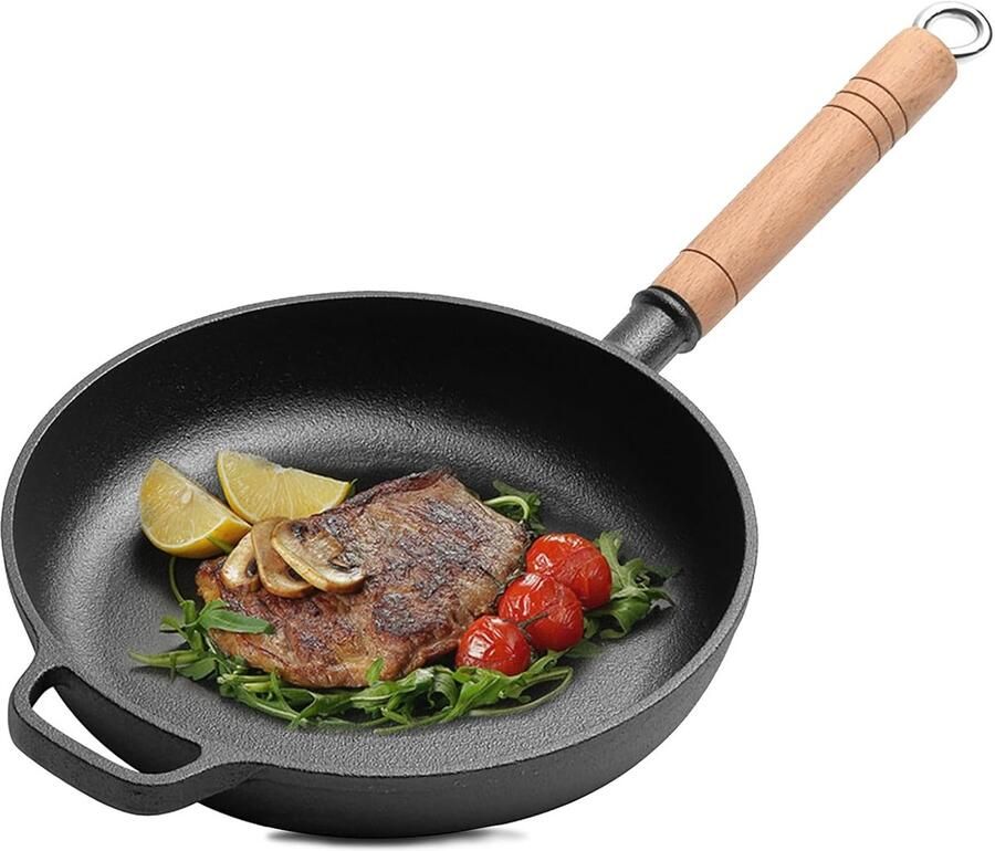 Gietijzeren pan Braadpan Koekenpan Koken en braden Natuurlijke anti-aanbak 23 cm Zwart