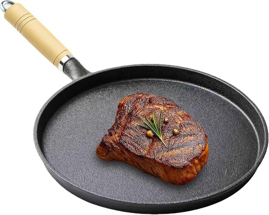 Gietijzeren Pan Braadpan Koekenpan Vlees en Vis Braden Zonder Coating 20 cm Zwart