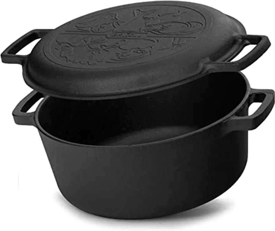 Gietijzeren Pan Braadpan Kookpan Allround Koken Natuurlijke Patina 6 Liter Inhoud Zwart