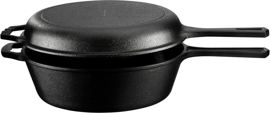 Gietijzeren Pan Braadpan met deksel Brood bakken Twee-in-één deksel 34 liter Zwart