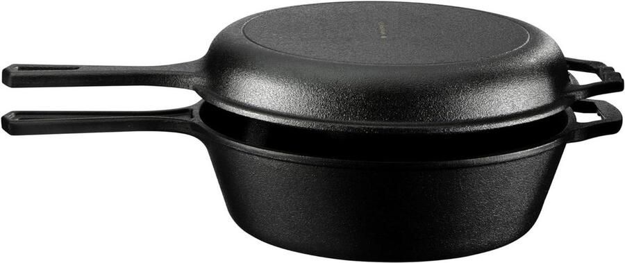 Gietijzeren Pan Braadpan met deksel Koken en bakken Deksel als koekenpan 34 liter Zwart