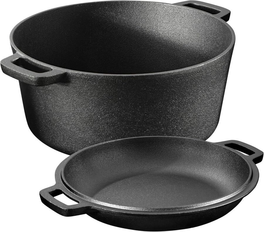Gietijzeren Pan Braadpan met deksel Koken en bakken Twee-in-één deksel 4.7 liter Zwart