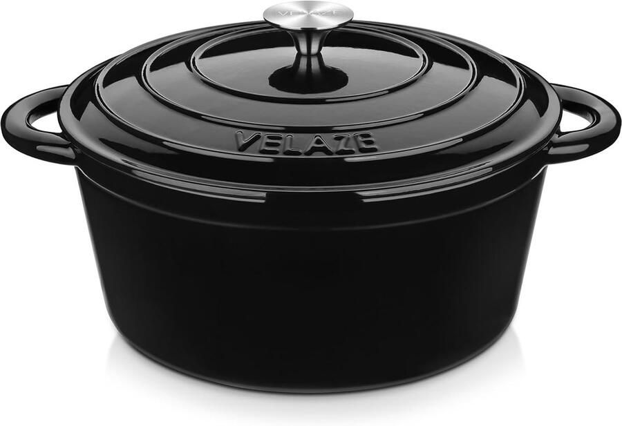 Gietijzeren pan Braadpan met deksel Langzaam garen Gelijkmatige warmteverdeling 65 liter Zwart