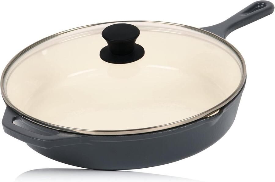 Gietijzeren pan Braadpan met deksel Langzaam garen Twee schenktuiten 295 cm Blauw