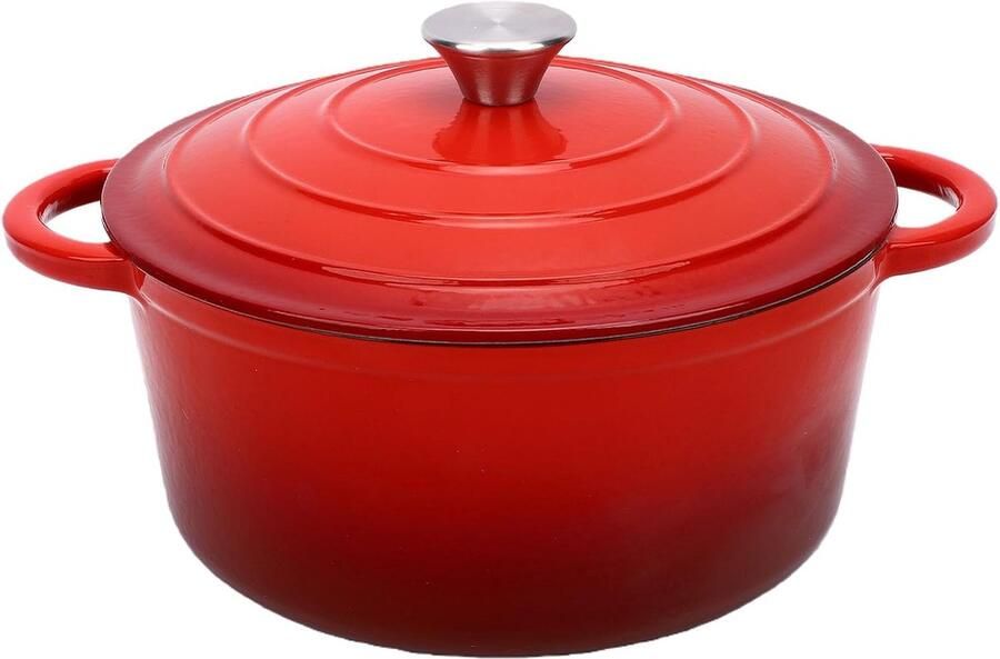 Gietijzeren pan Braadpan met deksel Langzaam koken Gelijkmatige warmte 26 cm Rood
