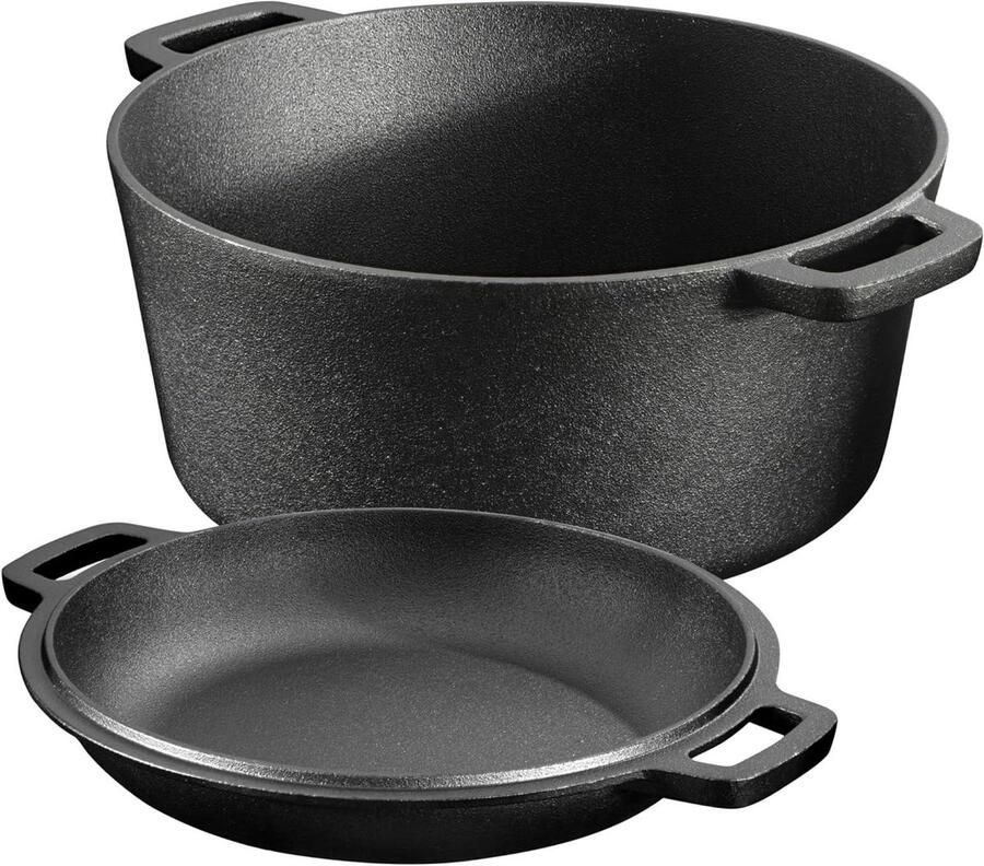 Gietijzeren Pan Braadpan met deksel Stoofschotels maken Deksel als koekenpan 4.7 liter Zwart