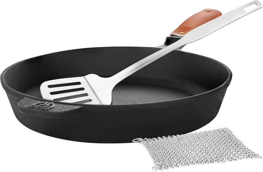 Gietijzeren Pan Braadpan Stoofpan Allround Koken Inclusief Accessoires Diameter 32cm Zwart