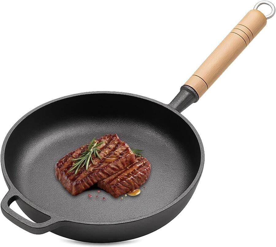 Gietijzeren Pan Braadpan Stoofpan Koken op Inductie Geschikt voor Alle Warmtebronnen 27 cm Diameter Zwart