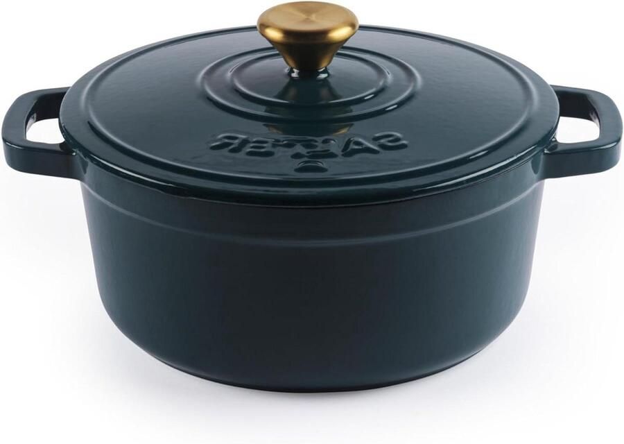 Gietijzeren Pan Braadpan Stoofpan Langzaam Koken Zelfbasterend Deksel 3.4 Liter 24cm Groen
