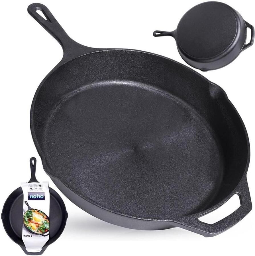 Gietijzeren pan Braadstoofpan Lekker koken Optimale warmteverdeling 30 cm diameter Zwart