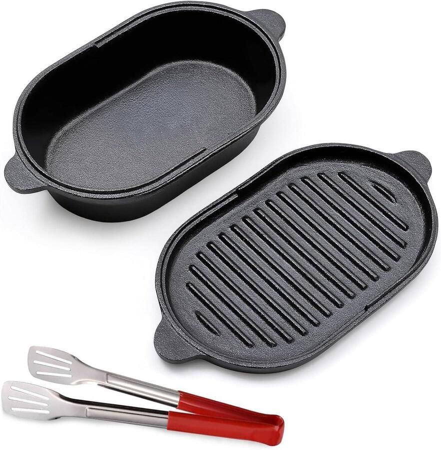 Gietijzeren Pan Broodbakpan Braadpan Koken en Bakken Twee-in-één Ontwerp 23 cm 2 Liter Zwart