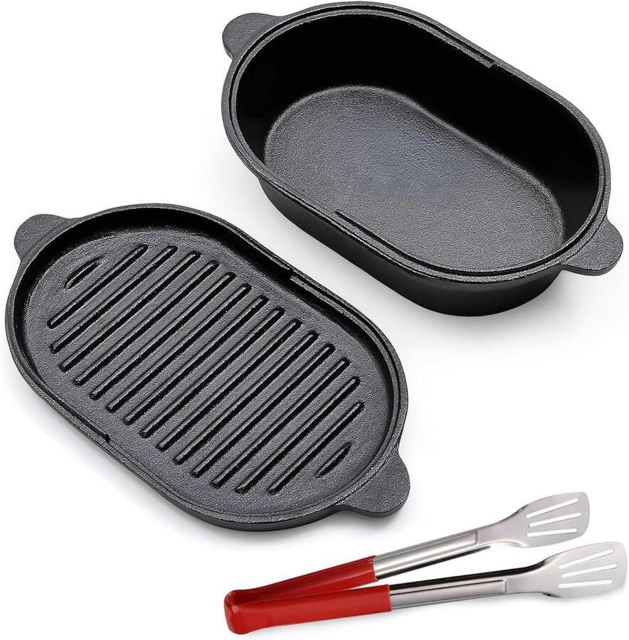 Gietijzeren Pan Broodbakpan Braadpan Stoofpotjes Maken Twee-in-één Ontwerp 2 Liter Zwart