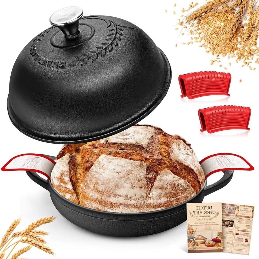 Gietijzeren pan Broodbakvorm deksel Brood bakken Uitstekende warmteafvoer 57 Liter Zwart
