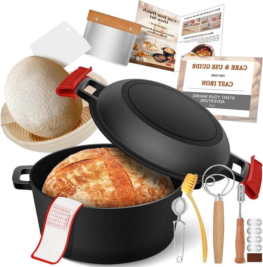 Gietijzeren Pan Broodoven Braadpan Brood Bakken 2-in-1 Ontwerp 5 Liter Zwart