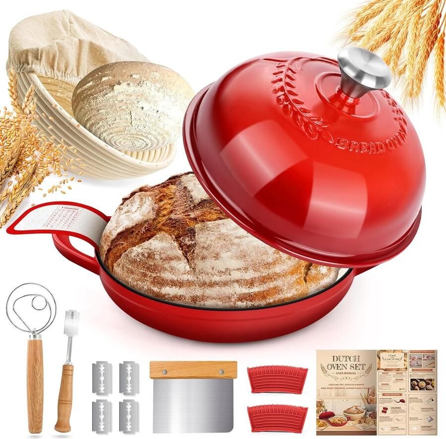 Gietijzeren Pan Broodpan Dutch Oven Brood Bakken Uniforme Warmte 26 cm Rood
