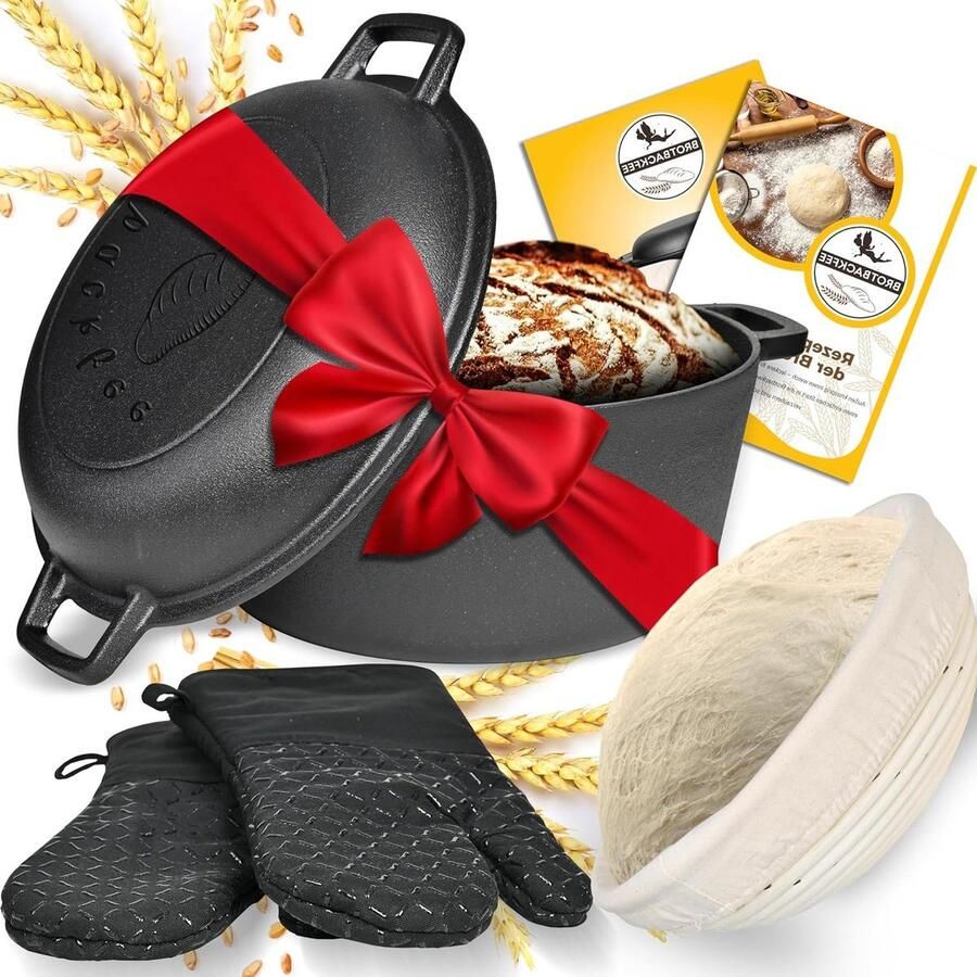 Gietijzeren pan Broodpot bakken Brood bakken thuis Inclusief accessoires 47 Liter Zwart