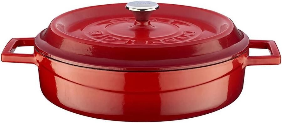 Gietijzeren Pan Casserole Stoofpan Langzaam Garen Drielaags Gietijzer 24 cm 2.4 L Rood