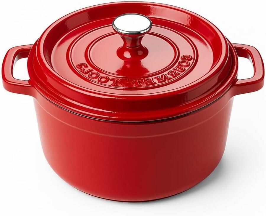Gietijzeren Pan Cocotte Stoofpan Traditioneel Koken Geglazuurde Keramische Coating 22 cm Rood