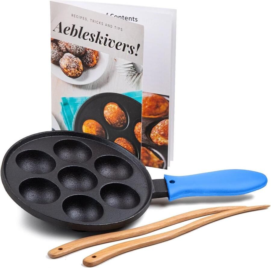 Gietijzeren pan Deense pannenkoeken Ontbijt maken Hittebestendige handgreep 35 x 21.8 cm Blauw