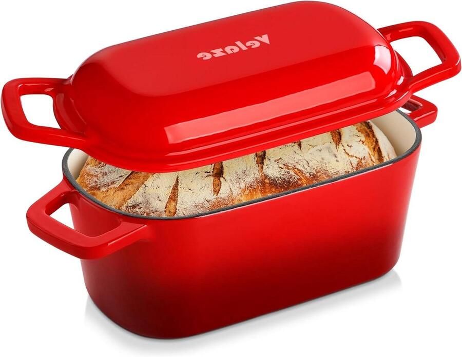 Gietijzeren Pan Dutch Oven Broodpan Zuurdesem Bakken Gegoten Gietijzer 3.6 Liter Rood