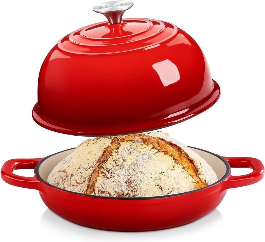 Gietijzeren Pan Dutch Oven Broodpan Zuurdesem Bakken Zelfnivellerend 26 cm Rood